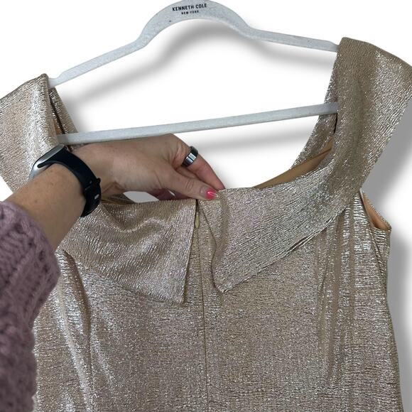 Calvin Klein Gold Metallic Sequin Off-the-Shoulder Ruched Maxi Evening Gown 16W - Picture 10 of 11